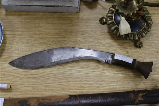 An Indian Tulwar, Kukri and Caucasian knife 96cm